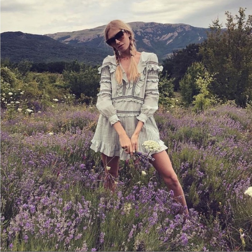 For Love & Lemons X Free People Ziggy Pintuck Romantic Ruffle Mini Dress Size L